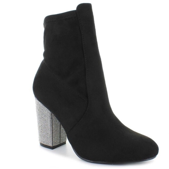 Daisy Fuentes Womens Carita Black Rhinestone High Heel Ankle Boots Size 8 - Picture 1 of 14